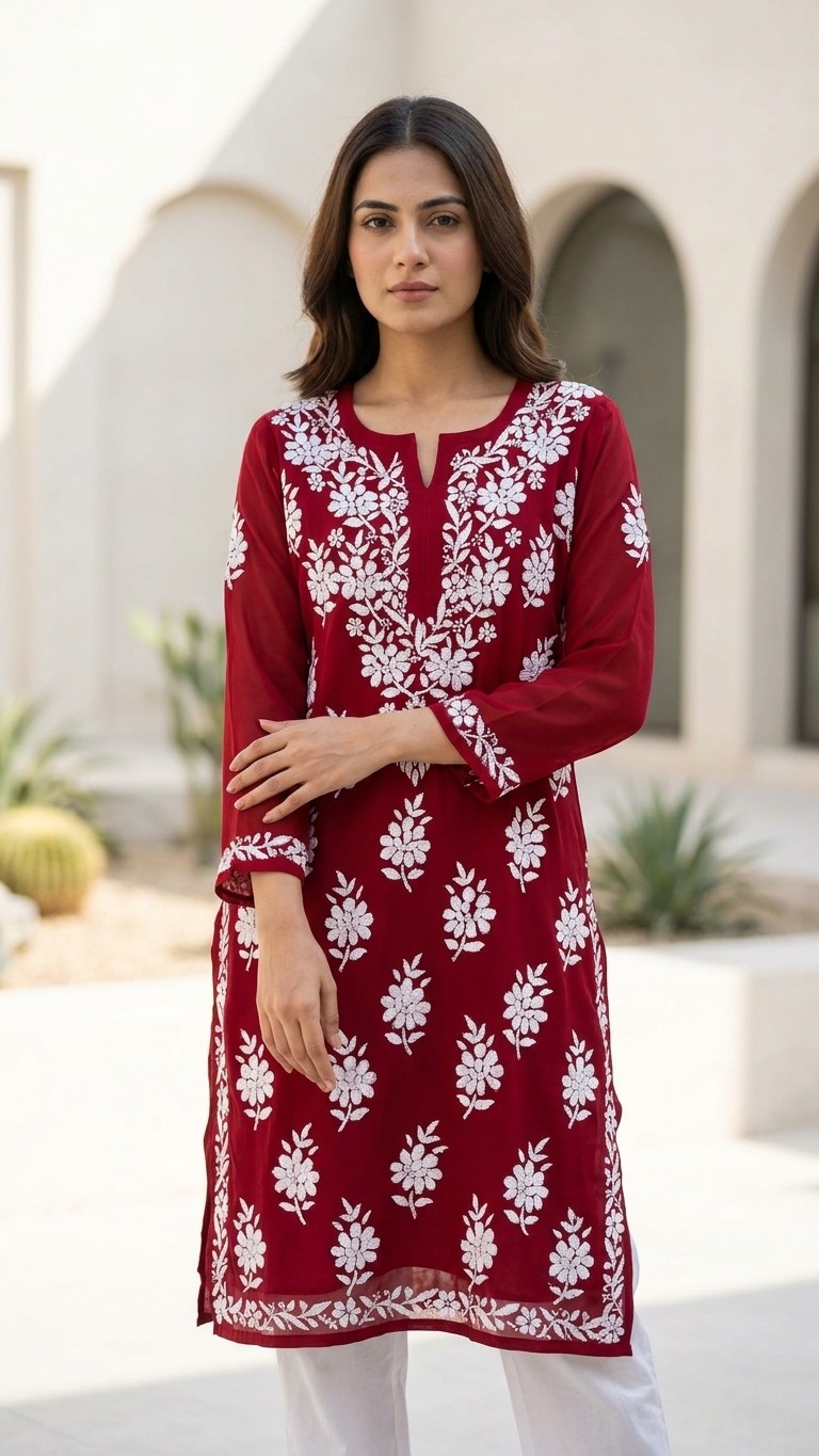 Modal Chikankari Kurti - Long