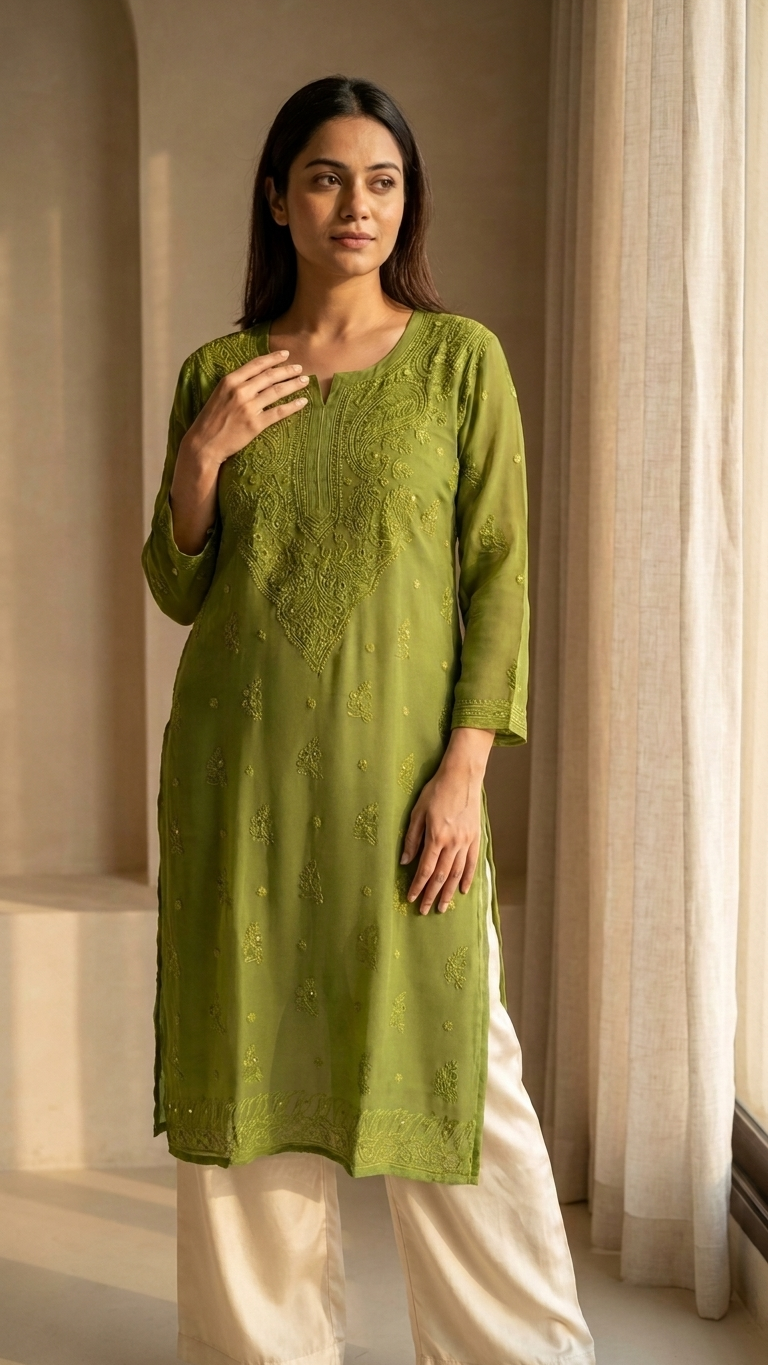 Viscose Galaboti Kurti with Mukaish work