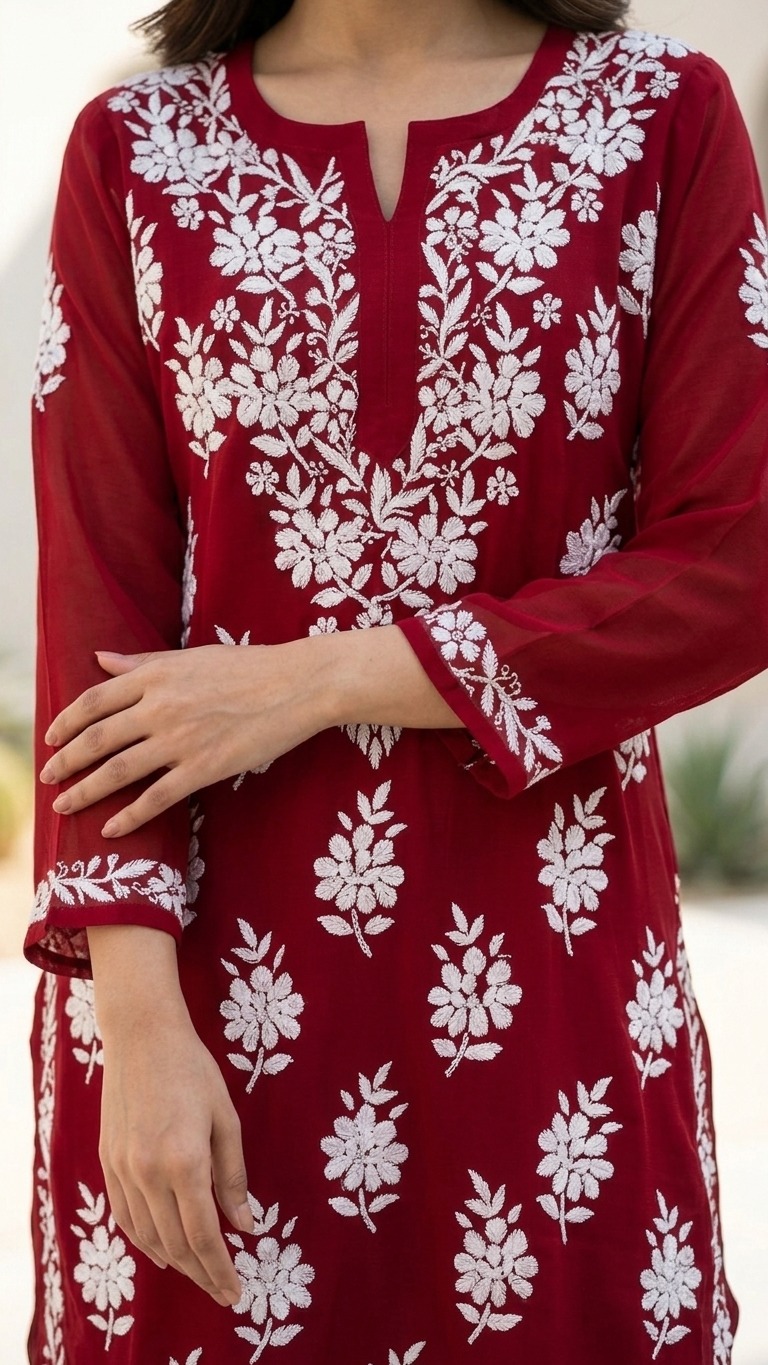 Modal Chikankari Kurti - Long